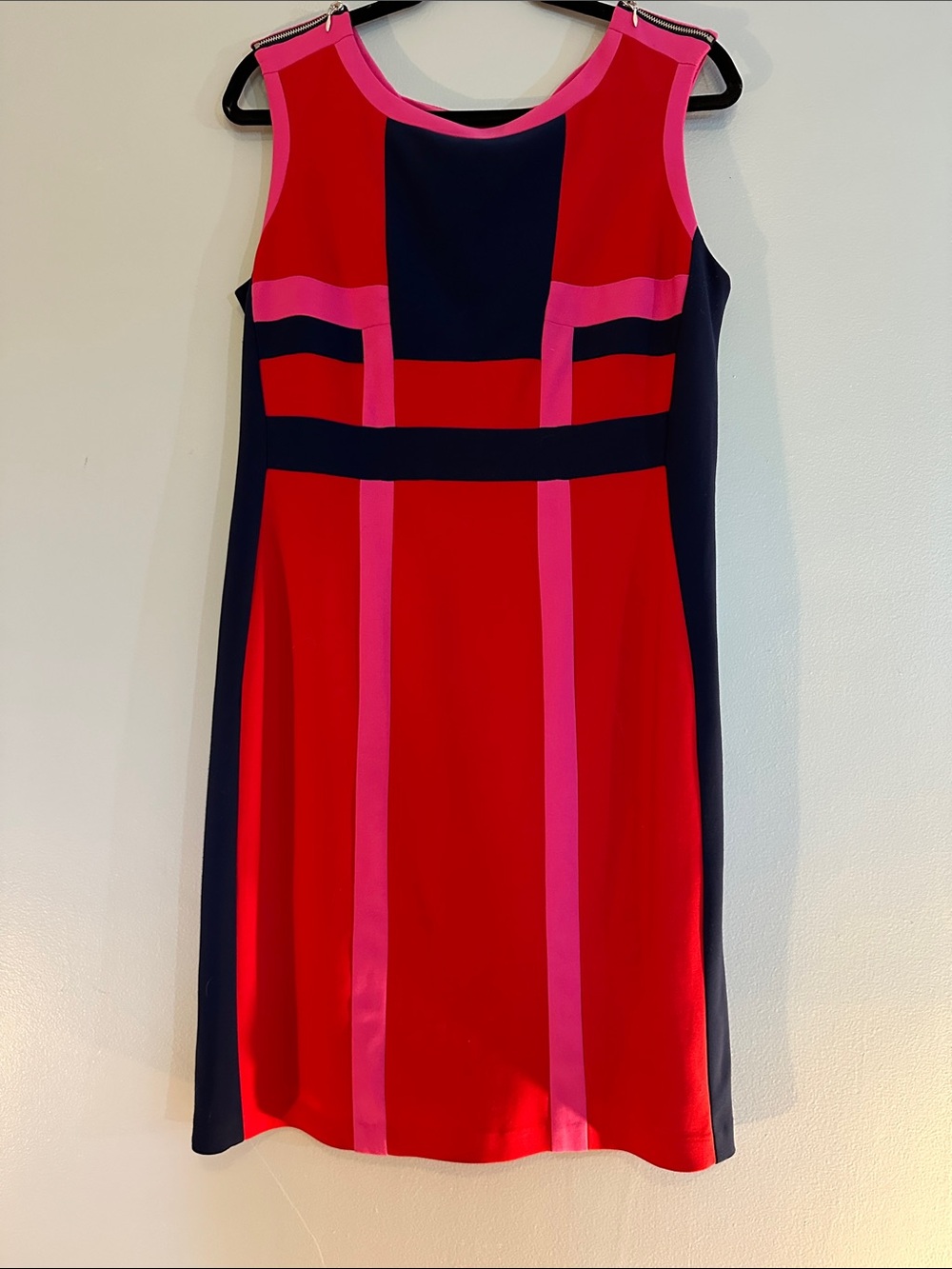 EUC red, navy & pink Joseph Ribkof dress size 12